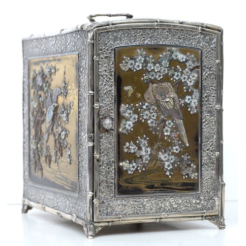 414 - A Japanese silver mounted dhibayama cabinet, kodansu, Meiji period, slightly domed top decorated wit... 