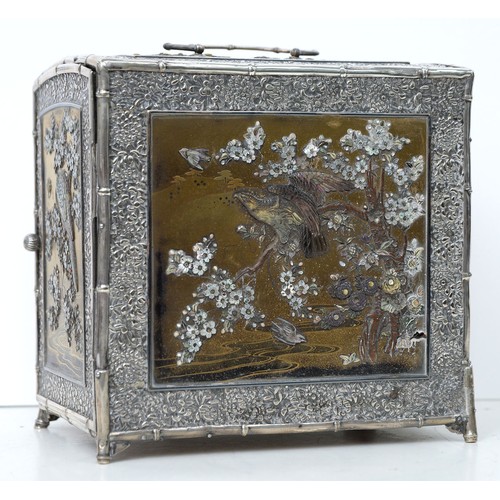 414 - A Japanese silver mounted dhibayama cabinet, kodansu, Meiji period, slightly domed top decorated wit... 