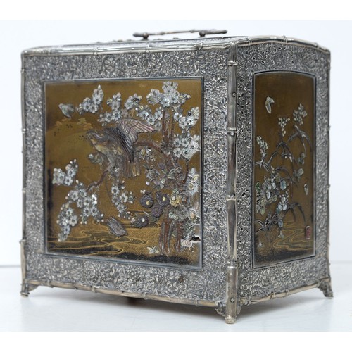 414 - A Japanese silver mounted dhibayama cabinet, kodansu, Meiji period, slightly domed top decorated wit... 