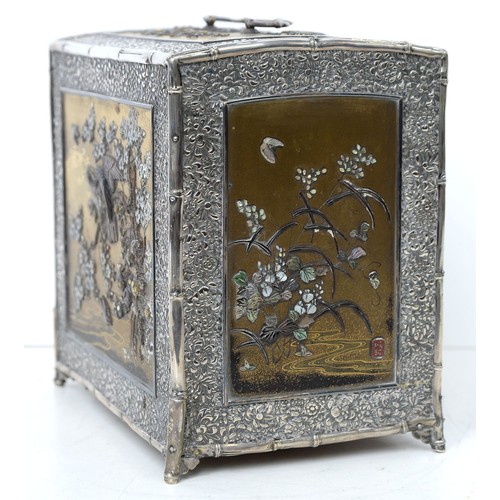 414 - A Japanese silver mounted dhibayama cabinet, kodansu, Meiji period, slightly domed top decorated wit... 