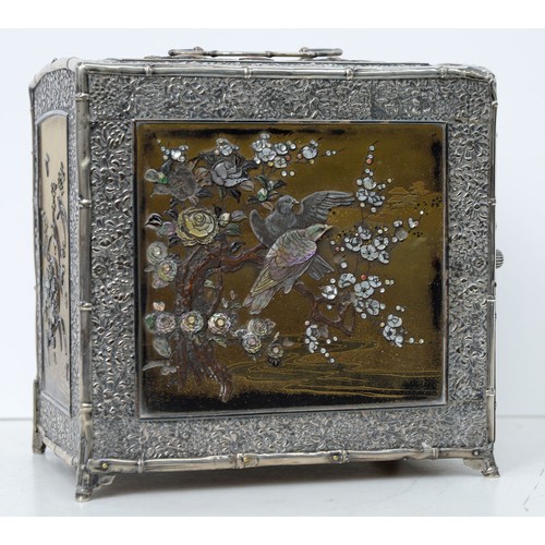 414 - A Japanese silver mounted dhibayama cabinet, kodansu, Meiji period, slightly domed top decorated wit... 