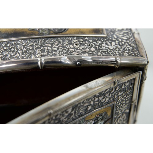 414 - A Japanese silver mounted dhibayama cabinet, kodansu, Meiji period, slightly domed top decorated wit... 