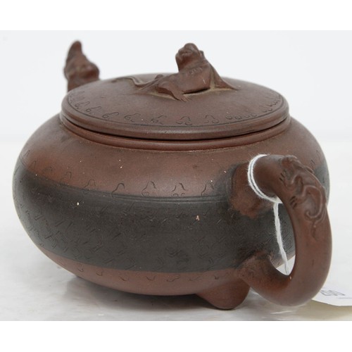 200 - A Chinese Yixing stoneware teapot and cover, 19th - 20th c, with zoomorphic spout and chilong knop, ... 