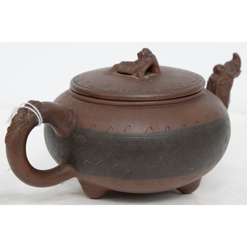 200 - A Chinese Yixing stoneware teapot and cover, 19th - 20th c, with zoomorphic spout and chilong knop, ... 