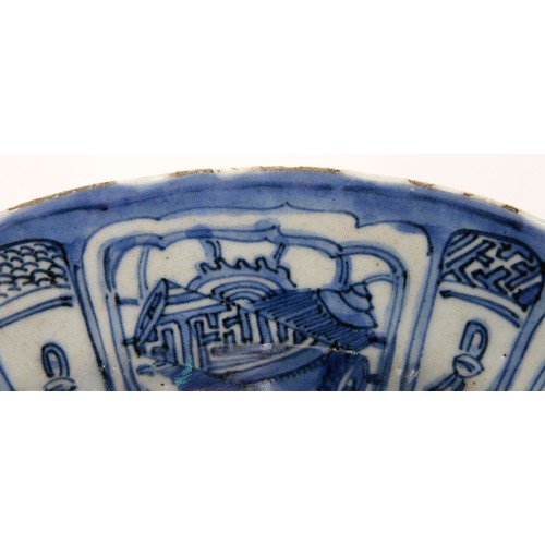 260 - A Chinese Kraak porcelain blue and white dish, c1630-1650, painted to the centre with two geese at t... 