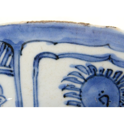 260 - A Chinese Kraak porcelain blue and white dish, c1630-1650, painted to the centre with two geese at t... 