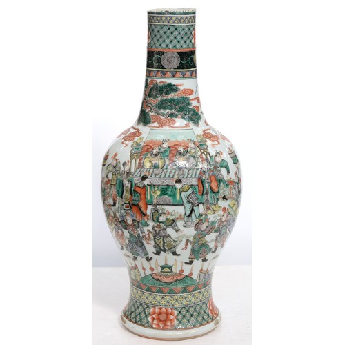 317 - A Chinese famille verte vase, 19th c, enamelled with two dignitaries and their retinue flanked by pl... 