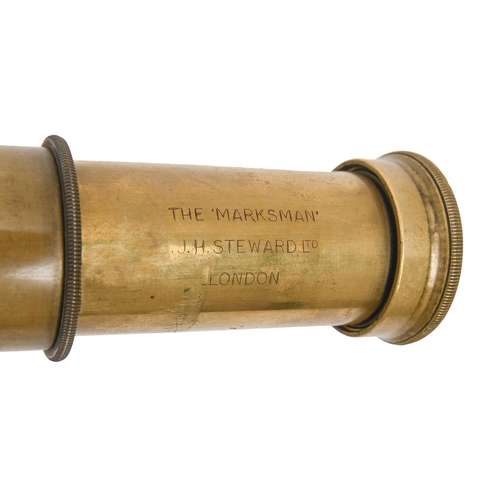 854 - A 1.75 inch brass refracting telescope, The 'Marksman', J H Steward, London, c1900, with stitched le... 