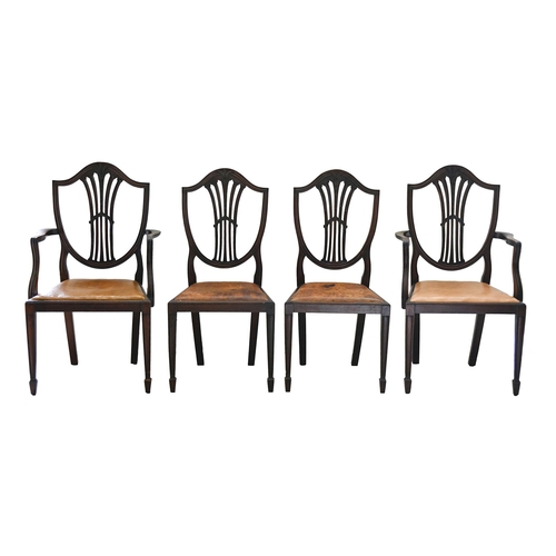 1241 - A set of eight Victorian mahogany dining chairs, on square tapering front legs with pierced wheatshe... 
