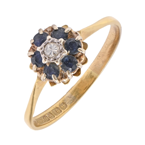 10 - A sapphire and diamond ring, in 18ct gold, Birmingham, c1970, 2.5g, size Q