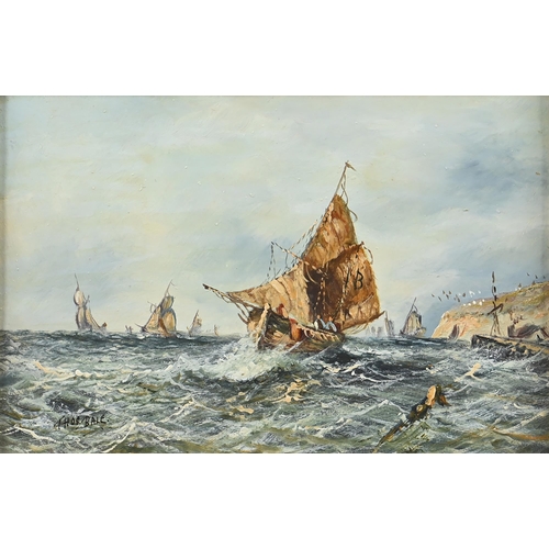 1001 - Thomas Bale, 19th century – The Fishing Fleet on a Breezy Day, signed, oil on board, 29 x 43cmIn app... 