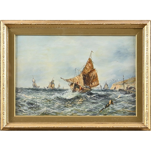 1001 - Thomas Bale, 19th century – The Fishing Fleet on a Breezy Day, signed, oil on board, 29 x 43cmIn app... 