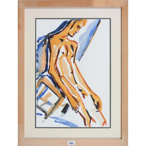 1005 - Derek Batty (1955-) - Study of a Male Nude, signed and dated 2001, watercolour, 55 x 37cm... 