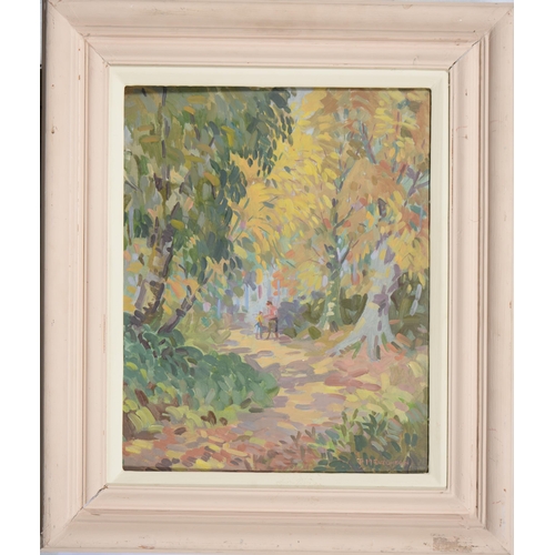 1006 - John McCutcheon ROI (Scottish; 1910-1995) - Woodland Walk, signed, label to verso, oil on Winsor &am... 