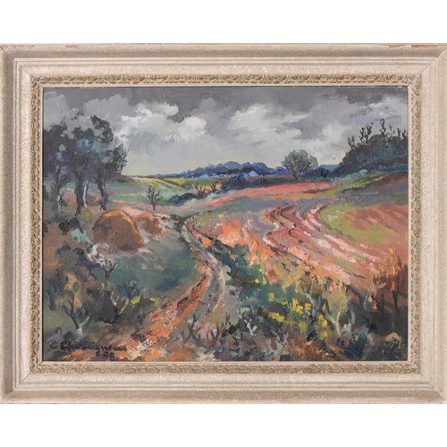 1019 - C Chassagneux (fl. mid 20th c) - Landscape near Nemours, signed and dated '58, signed and inscribed ... 