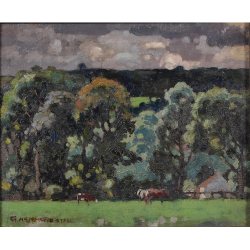 1020 - George Hammond Steel (1900-1960) - Cattle Grazing, signed, oil on canvas, 26.5 x 31.5cm... 