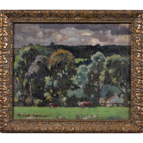 1020 - George Hammond Steel (1900-1960) - Cattle Grazing, signed, oil on canvas, 26.5 x 31.5cm... 