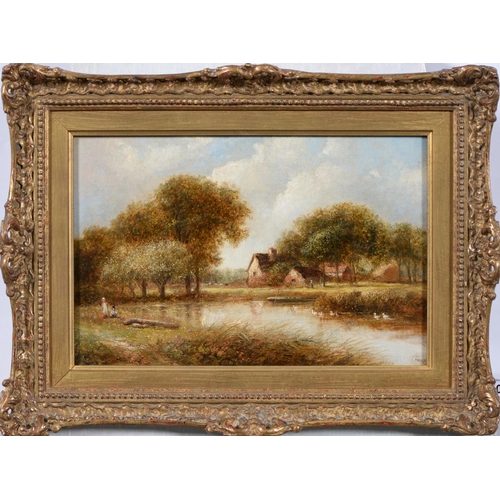 1026 - Joseph Thors (1835-1884) – River Scene; Driving Sheep, a pair, both signed, oil on canvas, 19 ... 