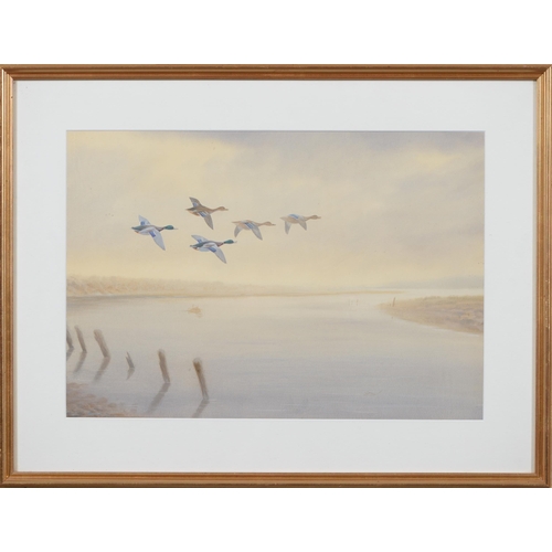 1043A - Philip Rickman (1891-1982) - Mallard over an Estuary, a pair, one signed, watercolour, 35cm x 51cm a... 