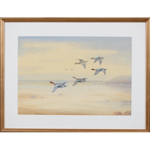 1043A - Philip Rickman (1891-1982) - Mallard over an Estuary, a pair, one signed, watercolour, 35cm x 51cm a... 