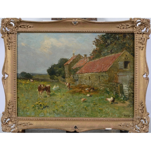 1049 - John Atkinson (1863-1924) - Calves, Geese and Hens by a Barn, signed, oil on canvas, 38.5 x 54c... 