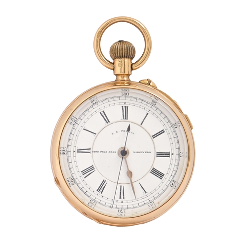 105 - An English 18ct gold keyless lever center seconds watch, F K Perkin City Time Ball Wakefield, with e... 