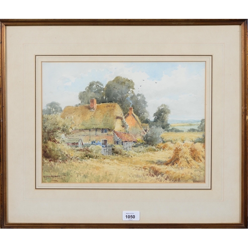 1050 - Henry John Sylvester Stannard RBA (1870-1951) - Thatched Cottages, signed, watercolour, 26.5 x 36cmP... 