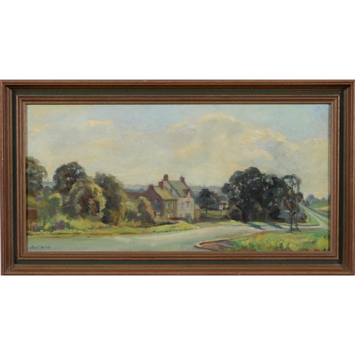 1052 - George Herbert Buckingham Holland (1901-1987) - The Village Inn, signed, oil on canvas, 29 x 59.5cm... 