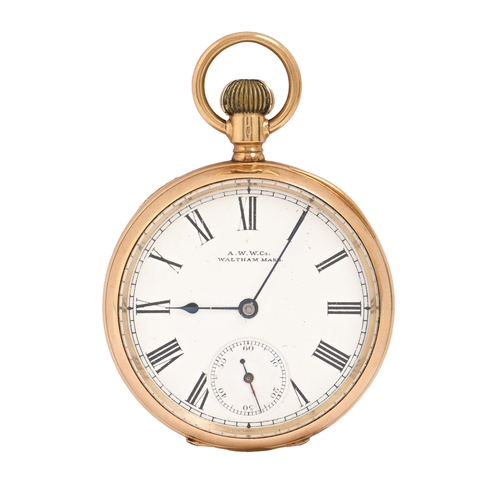 106 - A Swiss 18ct gold keyless lever watch, American Waltham Watch Co, early 20th c, 48mm diam, 95.2g... 