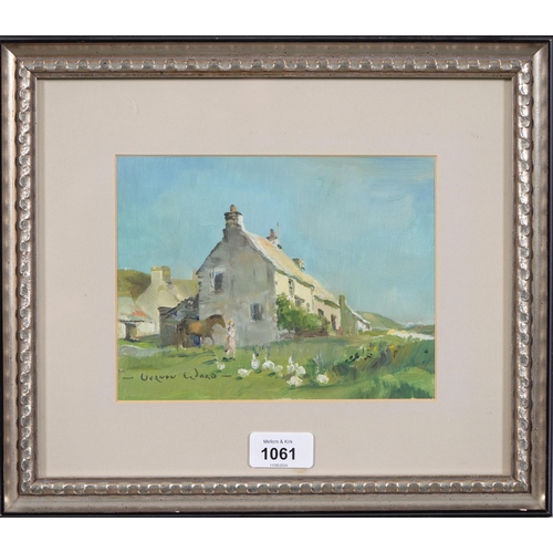 1061 - Vernon Ward (1905-1985) - Feeding the Geese, Pembrokeshire,  signed, inscribed verso, oil on board, ... 