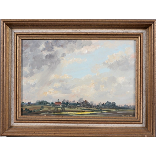 1073 - Edward Stamp (1939-) - Preston Capes Northamptonshire, signed and dated 1987, oil on board, 18 x 26.... 