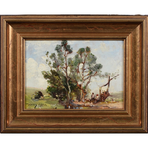 1075 - Harry Dorr (1872-1950) - Figures by Trees,  signed, oil on card laid on board, 14 x 20cm... 