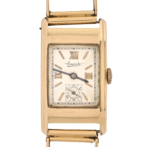 108 - An Everite art deco 9ct gold rectangular wristwatch, 22 x 32mm, Birmingham 1935, on contemporary Con... 