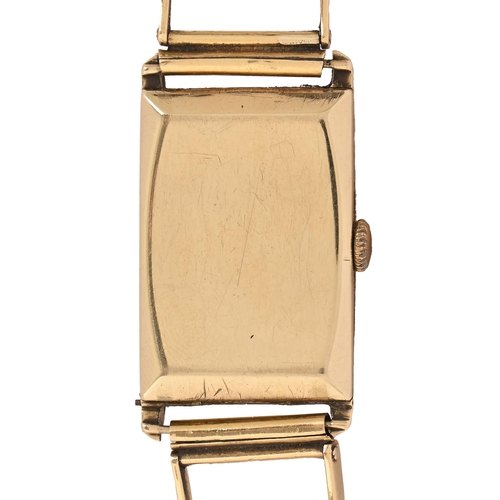 108 - An Everite art deco 9ct gold rectangular wristwatch, 22 x 32mm, Birmingham 1935, on contemporary Con... 