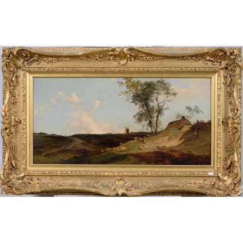 1081 - Joseph William Allen (1803-1852) -  Extensive Heath Landscape with Sheep and Windmill, sig... 