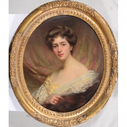 1096 - John St. Helier Lander ROI (1868-1944) - Portrait of Margaret Fanny Salome McGarvey, bust length wea... 