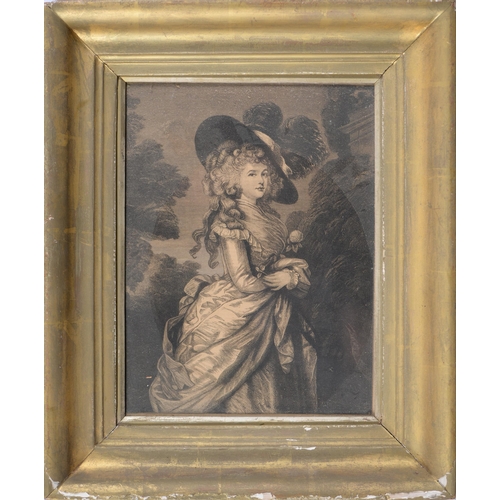 1105 - Miscellaneous pictures and prints, 19th c and later, including an engraving after Gainsborough of Ge... 