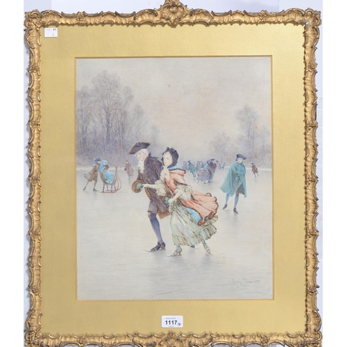 1117 - Lionel Peraux (b.1871) - Ice Skating, signed and inscribed Paris, watercolour, 43 x 34cm... 