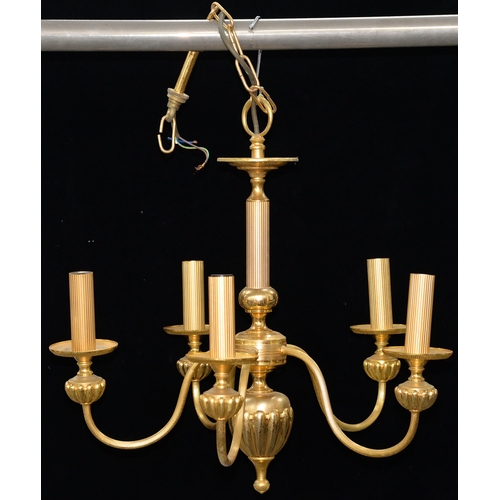 1140 - A giltmetal five light chandelier,  late 20th c,  51cm h
