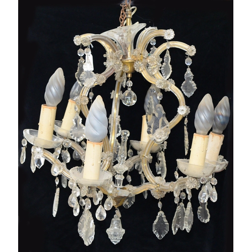 1143 - A Venetian glass six light chandelier, 20th c,  59cm h