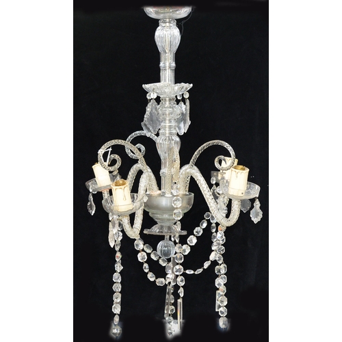 1145 - An Eastern European moulded glass four light chandelier, 20th c,  60cm h
