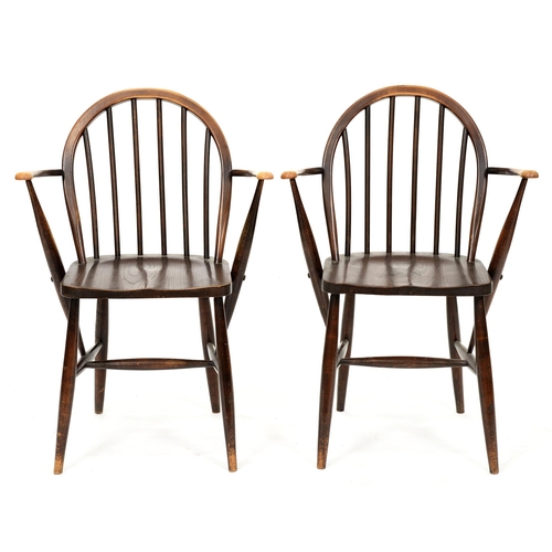 1177 - A pair of Ercol stained ash and elm Windsor armchairs, c1950