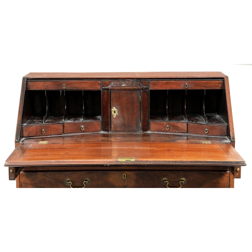 1180 - A George III mahogany bureau,  107cm h; 56 x 106cm
