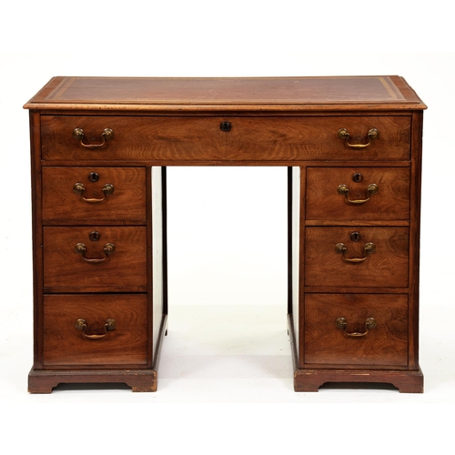 1193 - A mahogany desk, late 19th c,  with leather inlet top, 82cm h; 57 x 108cm