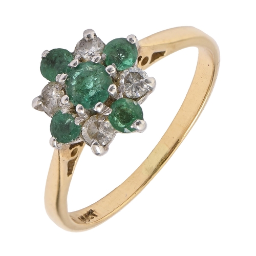 12 - An emerald and diamond ring,  gold hoop marked PLAT 18ct, 3g, size L