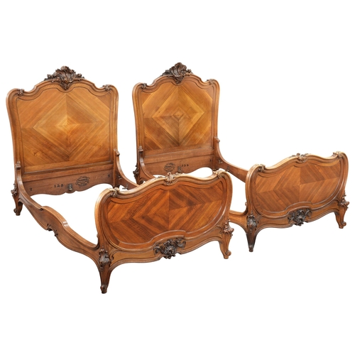 1200 - A pair of French rococo revival walnut beds, Maison Meynard successor to Eugène Frager, Paris, c.190... 