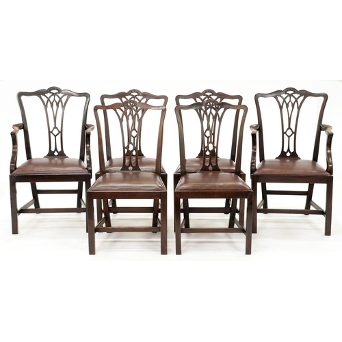 1210 - A set of six mahogany dining chairs, early 20th c, including a pair of elbow chairs, 98cm h, (6)... 
