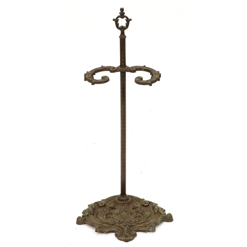 1212 - An ornate French patinated brass stand, early 20th c,  68cm h