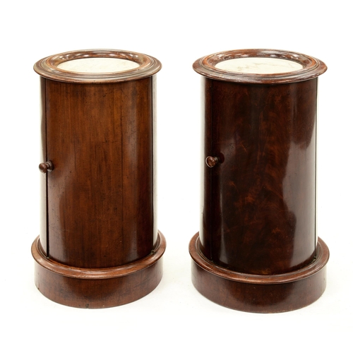 1228 - Two Victorian mahogany cylindrical night cupboards,  with white marble inset tops, 73cm h... 