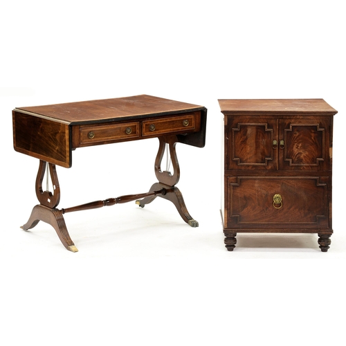 1230 - A George IV mahogany commode,  altered, with associated top, 77cm h; 46 x 59cm and a mahogany sofa t... 